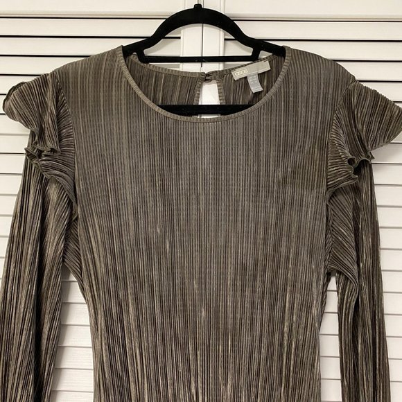 ASOS Plisse Khaki Ruffle Sleeve Mini Dress - Picture 4 of 8